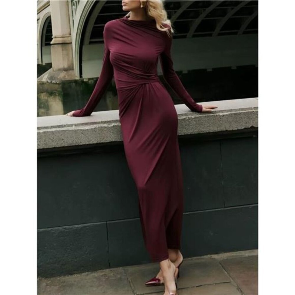 Ruched Long Sleeve Bodycon Maxi Dress
